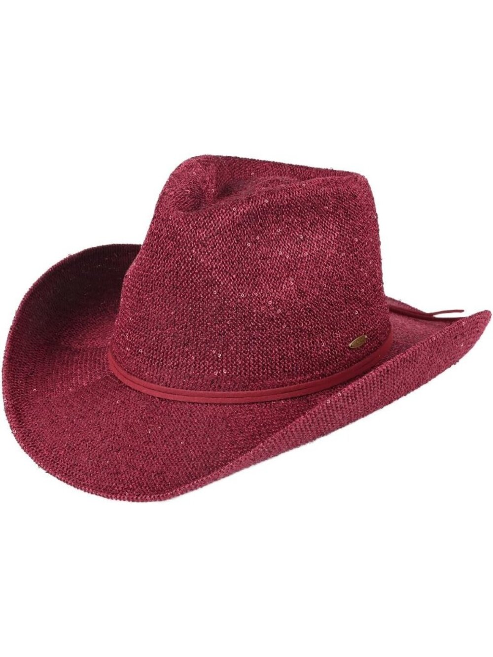 Women's Maroon Sparkly Sequin Suede String Trim Party Cowboy Western Hat